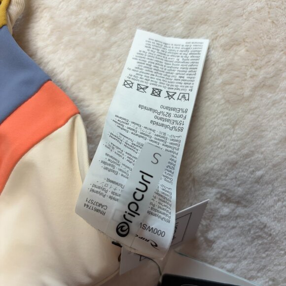 NWT Ripcurl Womens Bikini Top Small Melting Waves Fixed Triangle Cream Beach - Picture 7 of 11